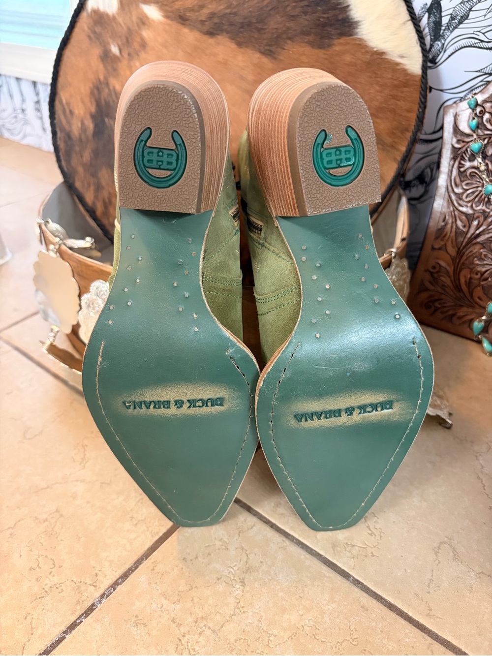 Buck & Brana Green Heeled Ankle Boots — Women's Fashion Boots